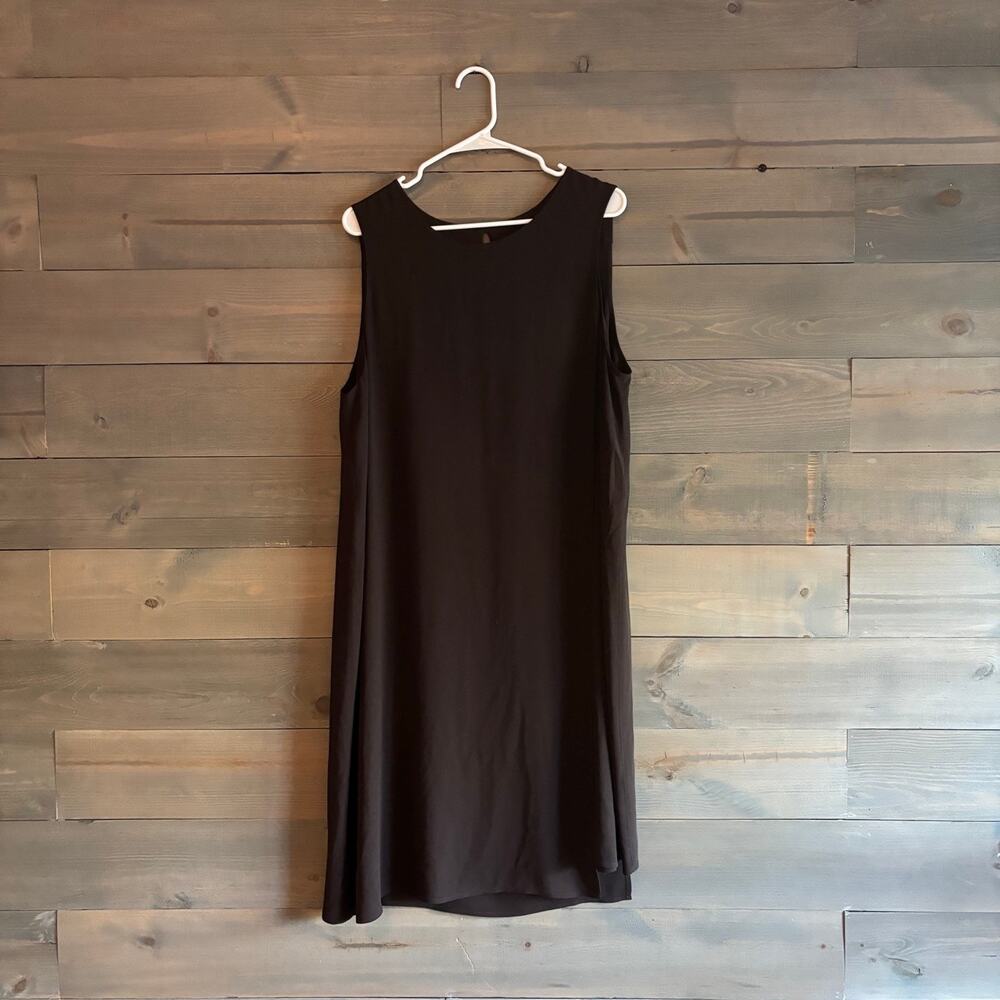EILEEN FISHER | Georgette Crepe Silk Sleeveless Layered Overlay Dress Clove Sz L